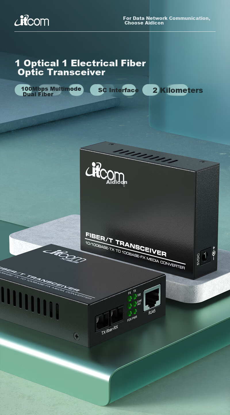 Itcomitcom Fiber Optic Transceiver Optical-Electrical Converter 100Mbps Multimode Dual Fiber 1 Optical 1 Electrical External Power SC Interface 2km Telecom Grade Pair IT168-FE-2KM 1