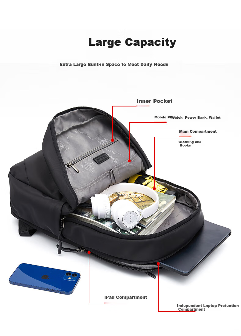 Hush Puppies Men's Large Capacity Casual Travel Backpack Laptop Bag Multifunctional School Bag Birthday Gift for Boyfriend 4