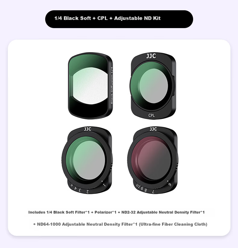 JJC DJI Pocket 4 Filter Kit Compatible with Pocket 3 CPL Polarizer Adjustable ND Neutral Density Soft Black Filter Accessories 14
