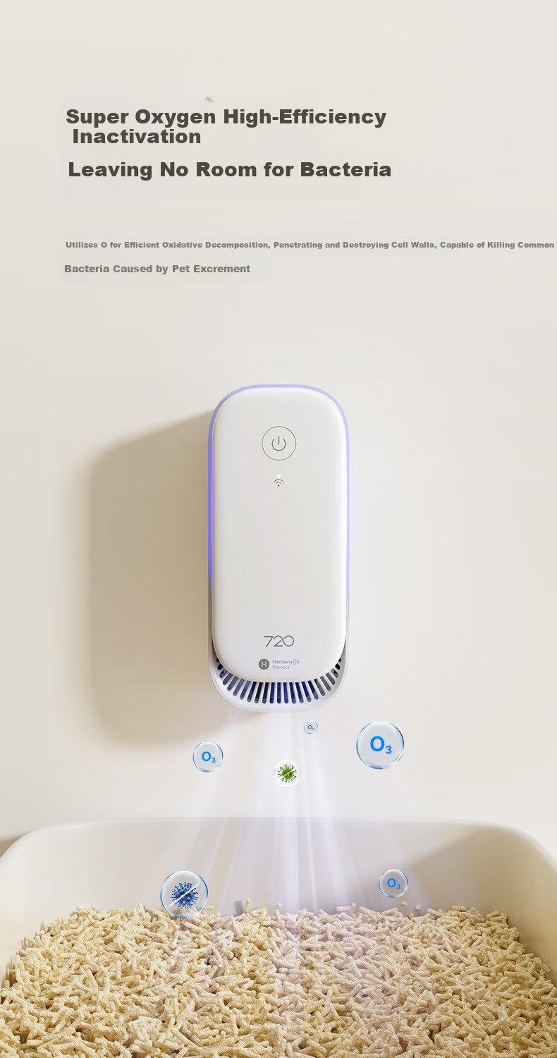 720 Pet Odor Removal Air Purifier for Cat and Dog Litter Odor, 99.9% Sterilization, Negative Ion Super Oxygen Deodorizer, Bathroom Freshener, Zero Consumables, Huawei Smart Link 8