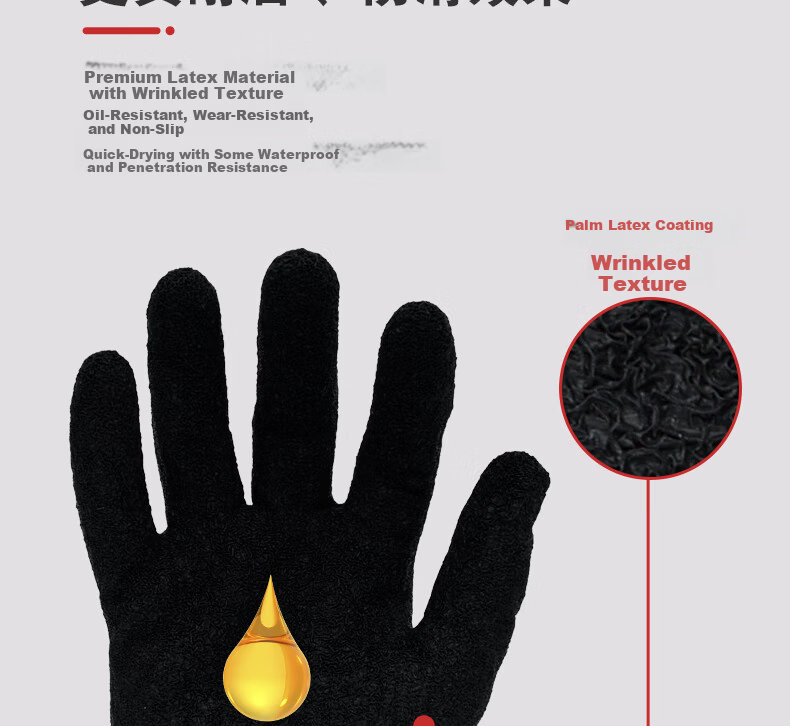 Sailite Labor Protection Gloves 10 Pairs/Pack Wrinkled Latex Oil-Resistant Anti-Slip Work Gloves for Construction Handling Hardware Tools EA-410 Size 7 1