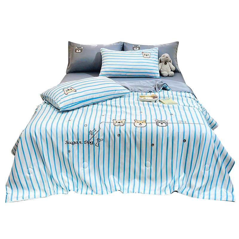 MUJI Class A Cooling Ice Silk Tencel Air Conditioning Quilt Summer Quilt 150x200cm Single Blue Stripe