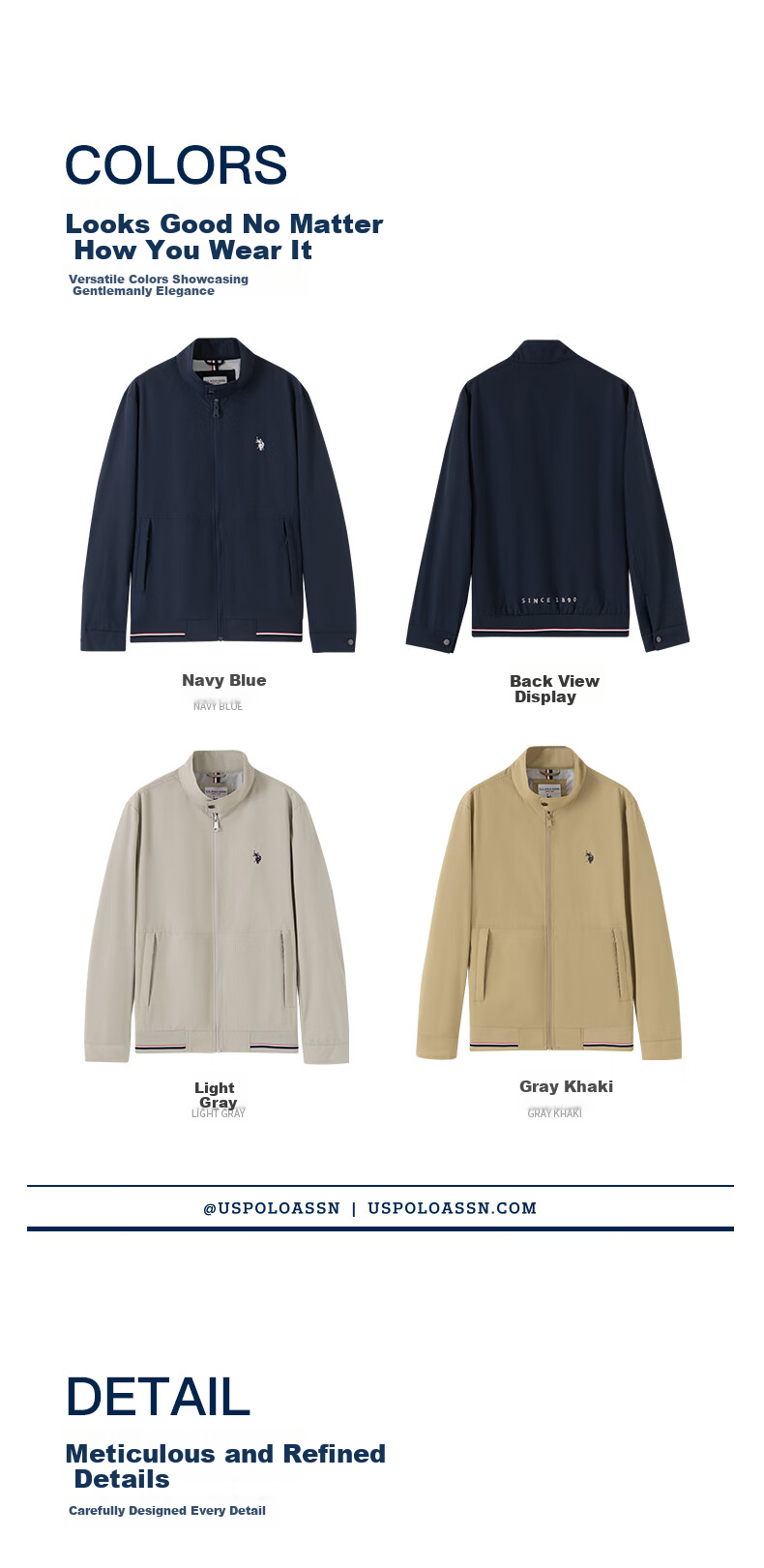 U.S. POLO ASSN. Men's Autumn Business Casual Baseball Collar Jacket High-End Windproof Commuter Coat 17