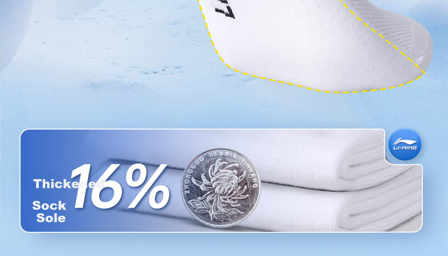 Li-Ning 3 Pairs Short Sports Socks Unisex Running Socks Summer Youth Cotton Sweat-Absorbent Breathable White XL 34
