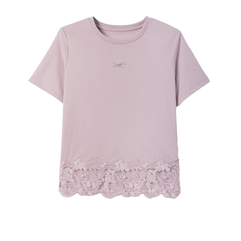 Demana [Qinshuang Solona] Summer Simple Style Rhinestone Lace Trim Letter Slim Fit T-Shirt for Women Premium Feel