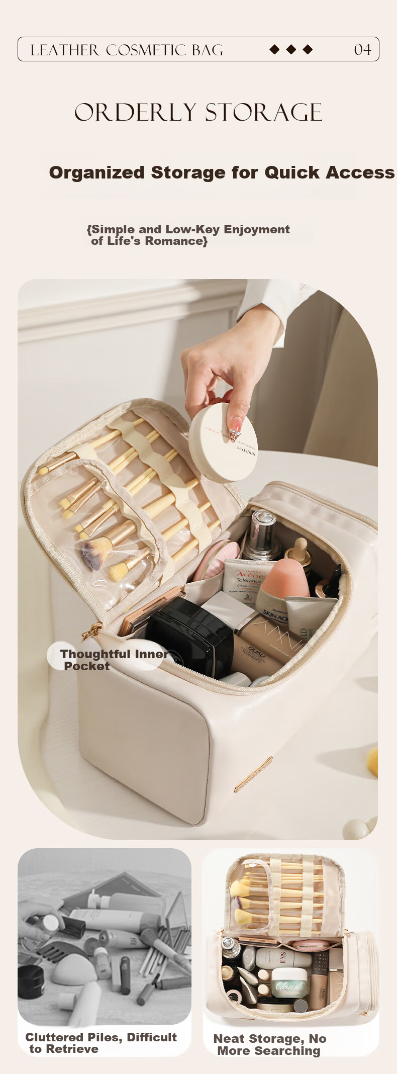LOHAS Travel Makeup Bag Portable Large Capacity Toiletry Skincare Storage Pouch High-End Stylish Women's Travel Business Trip Organizer 8