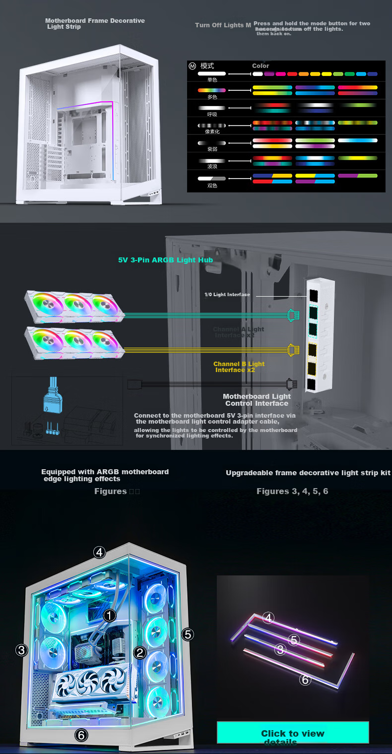 PHANTEKS NV9 White Frameless Full-View Seaview Computer Case (Dual 420/480 Water Cooling, EATX/SSI-CEB, ARGB Dual Channel Lighting Control, Type-C) 10