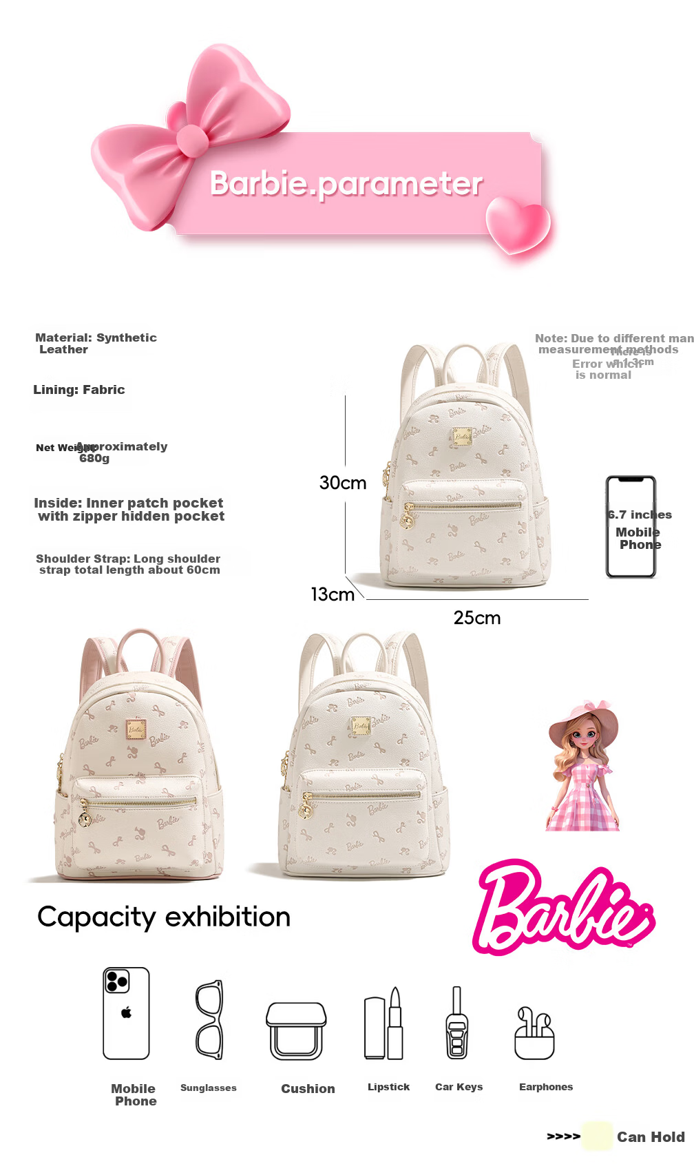 Barbie Women's Backpack 2026 New College Student Commuter Travel School Bag Birthday Gift for 18-Year-Old Best Friend Valentine's Day 3