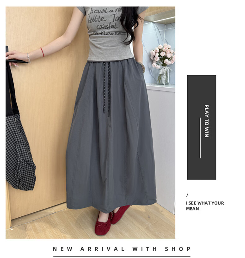 Langsha Women's Workwear Summer Skirt 2026 New High Waist Thin Plus Size A-Line Mid-Length Flowing Pumpkin Skirt 9