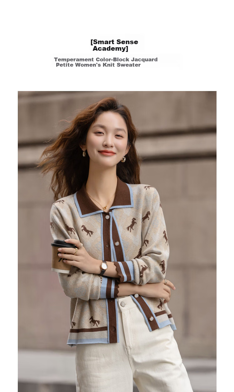Demana【Wool/Silk Blend】Spring Smart Colorblock Jacquard Slim Knit Cardigan for Women Premium 2