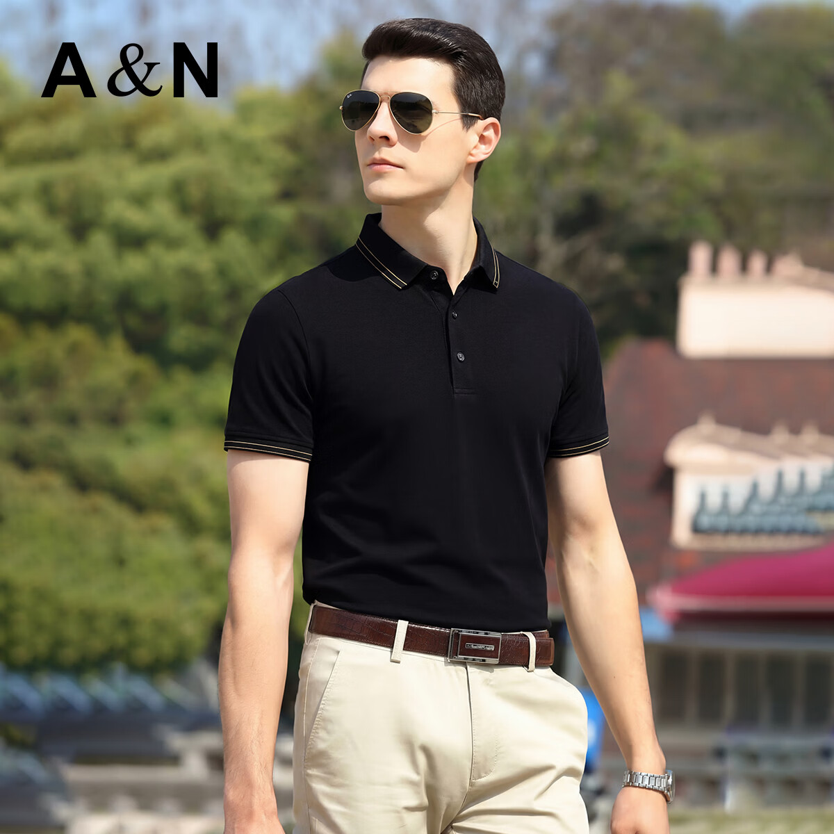 Antonio Men's Classic Solid Color Polo Shirt with Mulberry Silk & Breathable Cotton, Summer Short Sleeve