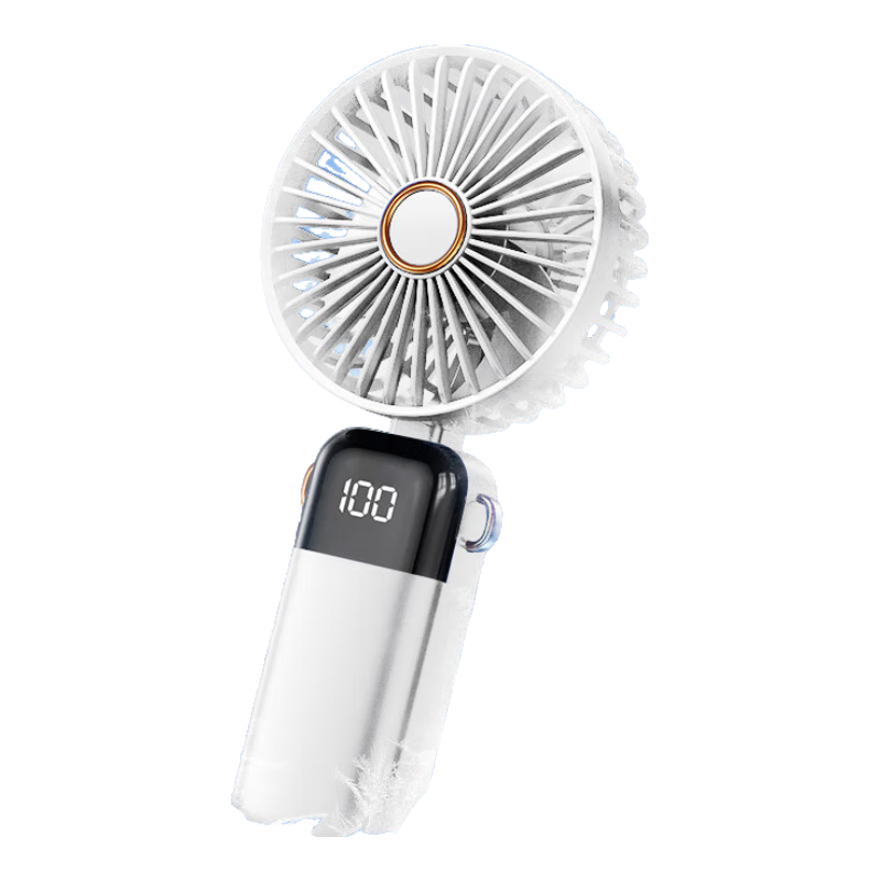 Gnoson Handheld USB Fan Multifunctional Smart Digital Display High Wind Portable Foldable Small Long Battery Life High-Speed Energy-Saving Outdoor Neck Hanging Office Fan White