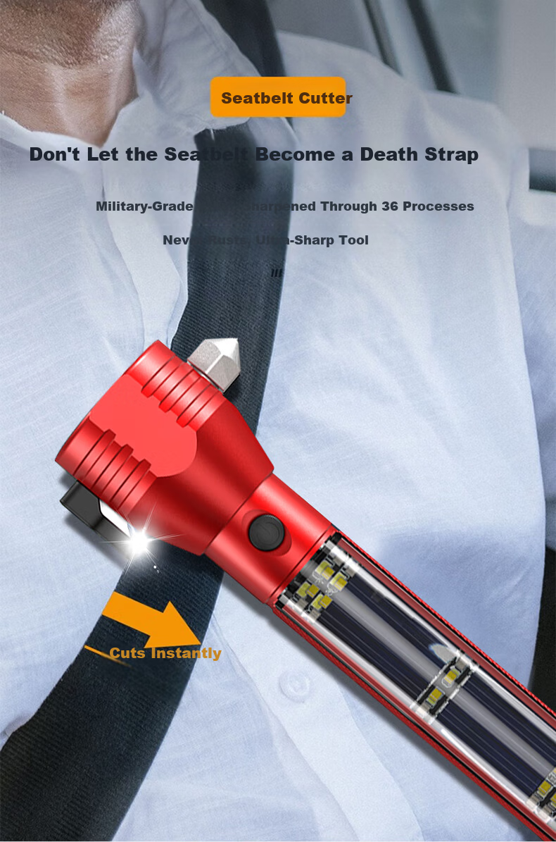 Jujingyang Solar Flashlight High Brightness Self-Defense Buzzer Strong Magnet Work Light Multifunctional Car Emergency Window Breaker Safety Hammer 4