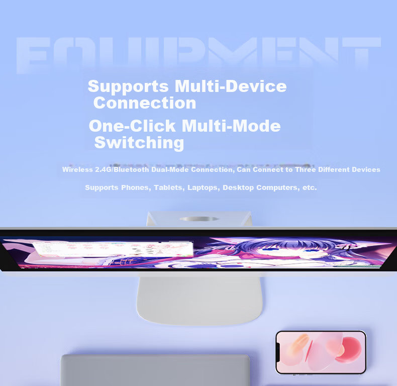 B.O.W Hangshi K500D Dual-Mode Bluetooth Wireless Keyboard Ultra-Thin Portable Office Tri-Mode 84-Key Keyboard for Phone iPad Tablet Laptop Starry Purple Color Block 11