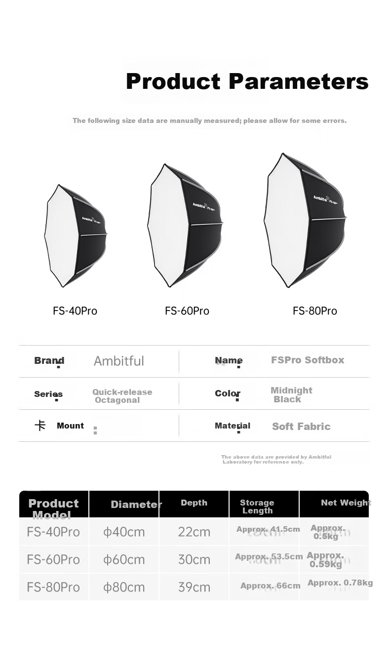 AMBITFUL Zhijie Octagonal Softbox FS80pro Bowens Mount Quick Install Handheld Portable Video Flash Hot Shoe Soft Light Diffuser 4