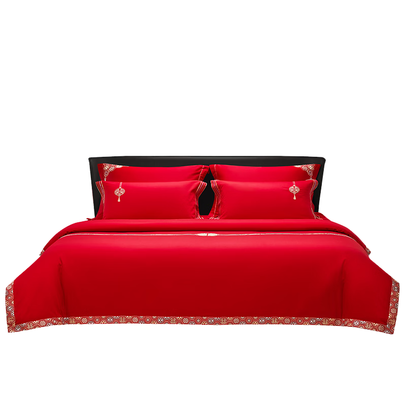 LUOLAI Home Textiles Wedding Six-Piece Set Pure Cotton Wedding Four-Piece Set Cotton Bedding Red Dragon Tianxi 220*250