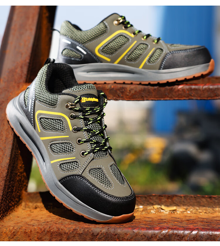 Jingtu Safety Shoes for Men, Summer Breathable Wear-Resistant Steel Toe Anti-Puncture Construction Site Work Shoes 857BK Size 39 19