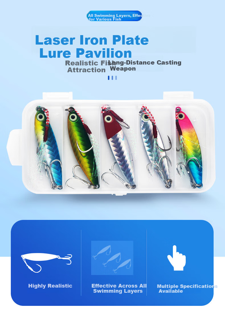15g Iron Plate Road Lure Long Cast Artificial Bait Flashing Holographic Realistic Lure Laser Universal Freshwater and Saltwater Fishing Tackle Fake Fish Bait Set 2