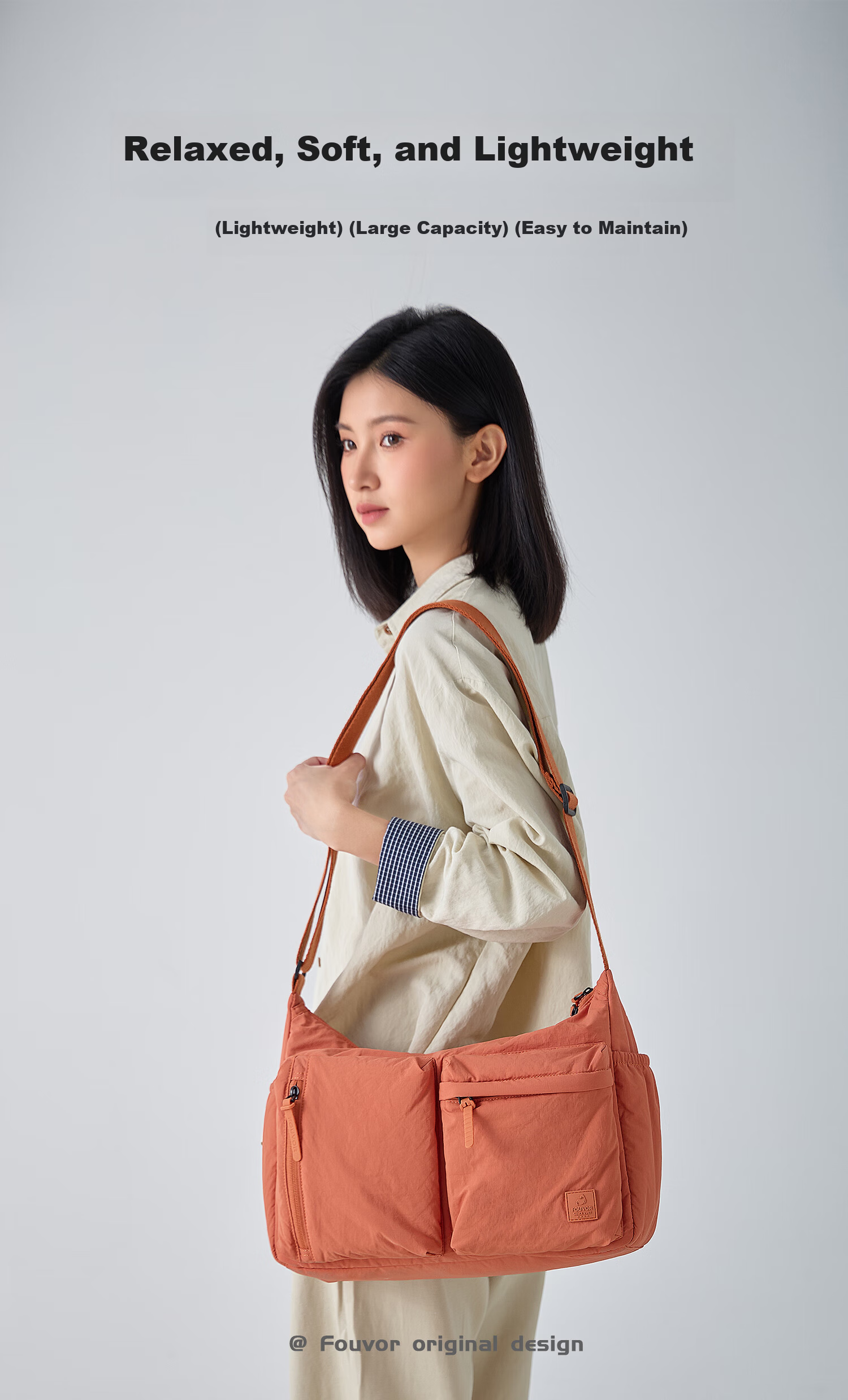 FOUVOR Fox Fashion Crossbody Bag for Women Multi-Pocket Shoulder Bag Large Capacity Lightweight Versatile Oxford Cloth Bag Orange 1