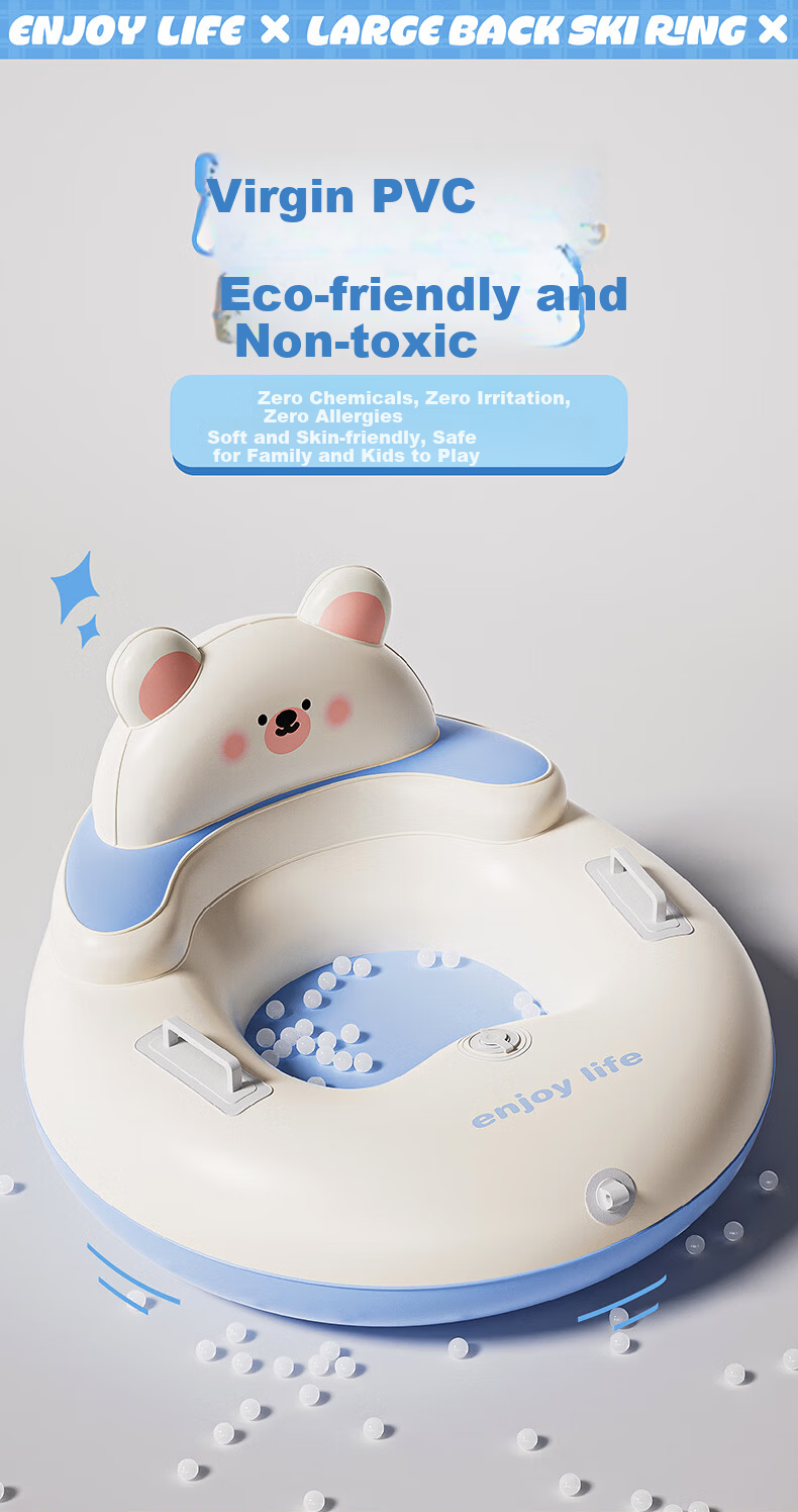 Adandyish Inflatable Snow Tube for Adults and Kids, Pressurized Snow Sled, Snowboard, Grass Sled Seat with Pull Rope, Cloud Milk Bear Design 9