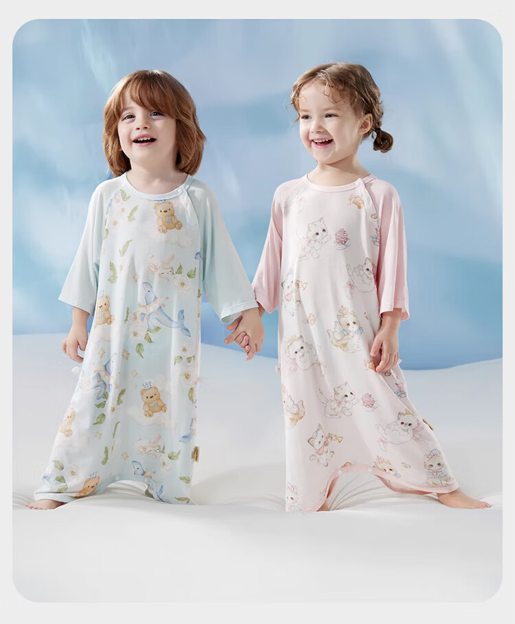 Kidsneed Baby Sleeping Bag Summer Thin Cotton 3/4 Sleeve Baby Sleep Dress Unisex Kids Pajamas Homewear Size 80 10