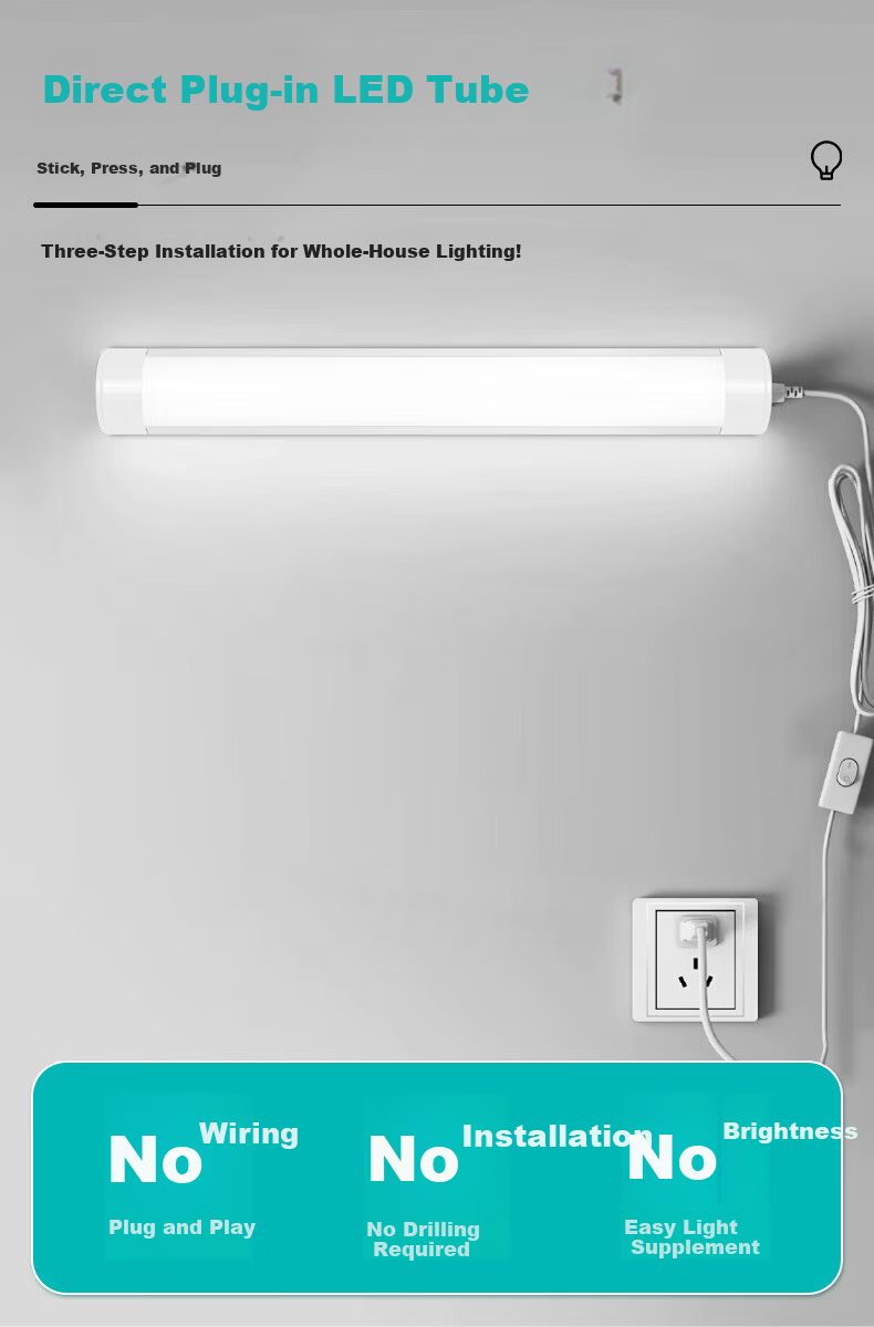 Zuoji Direct Plug-in LED Purification Tube Super Bright Energy-saving Bracket Light Docking Type for Engineering Commercial Factory Warehouse 1.2m 40W White Light with 1.8m Power Cord 1