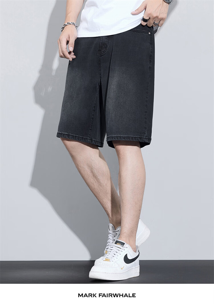 MARK FAIRWHALE Men's Tencel Denim Shorts Summer American High Street Lyocell Ice Silk Five-Point Thin Casual Pants 17
