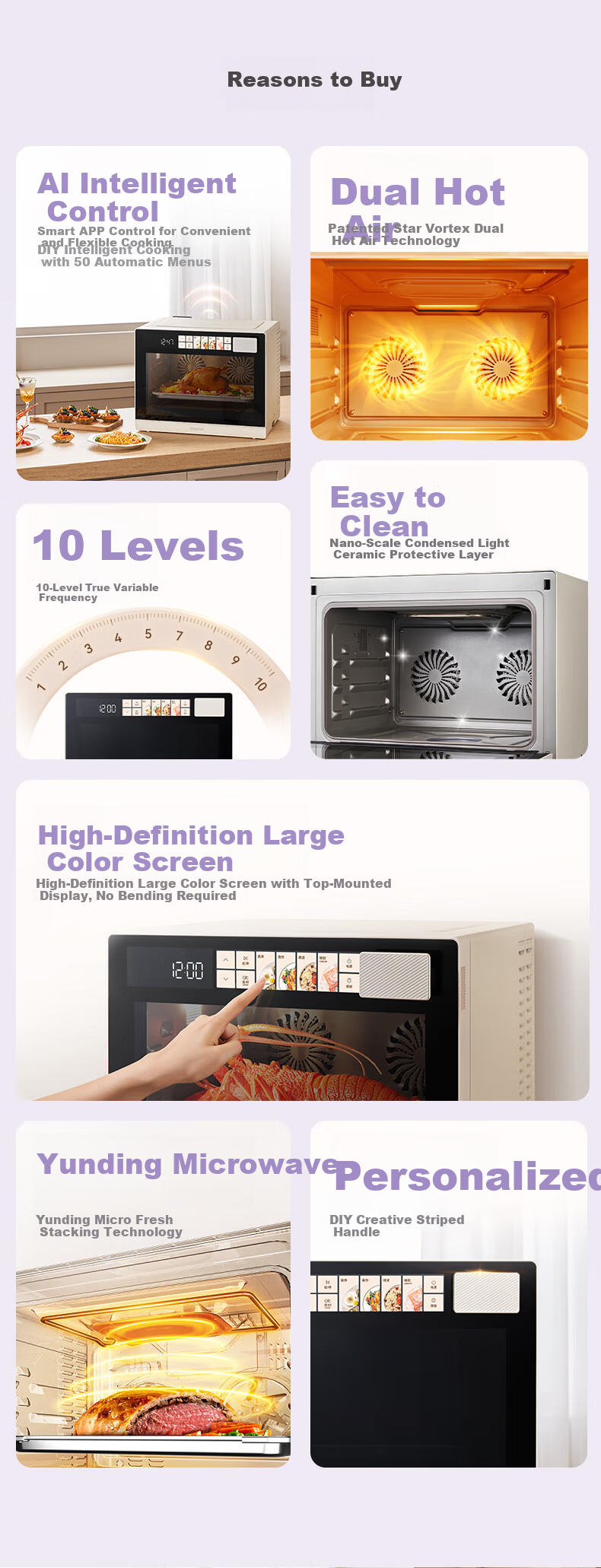 CASDON Yang Mi Recommended 32L Countertop Microwave Oven with Steam, Bake, Roast, and Air Fry Functions Dual Convection Purple Flame T8 1