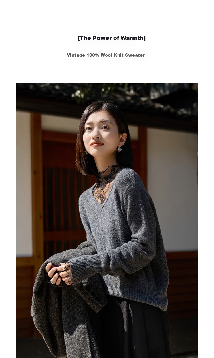 Demana Zhenxiang 100% Wool Autumn Vintage Turtleneck Lace Spliced Knit Sweater for Women 2