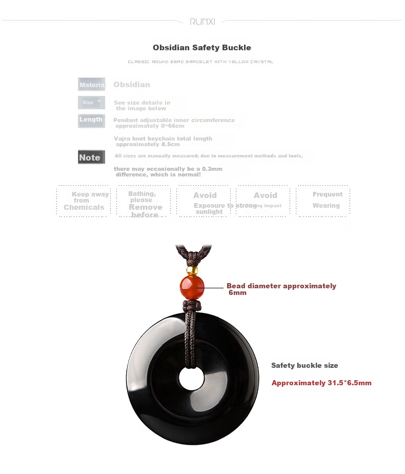 Li Juming Black Obsidian Safety Buckle Pendant Black Obsidian Keychain Pendant Unisex Fortune Charm Sweater Chain 4