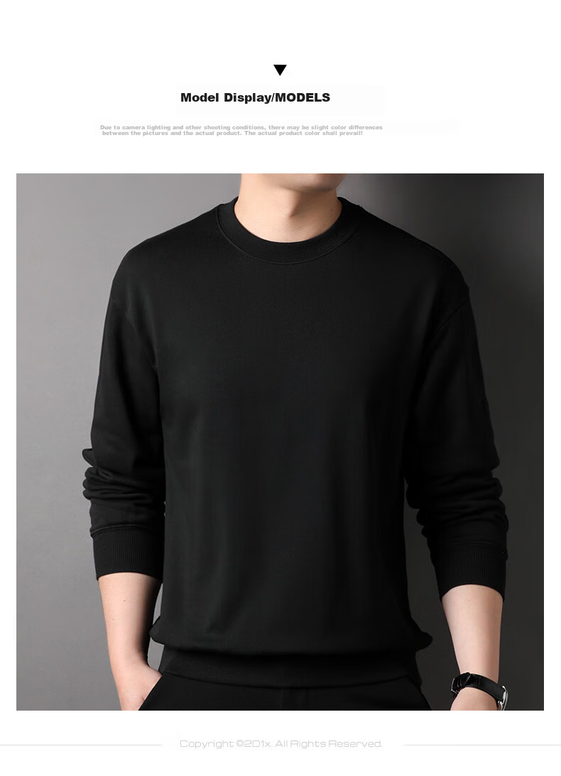 Hengyuanxiang Men's Sweatshirt 100% Cotton Crew Neck T-Shirt Ink Blue 175/96A 15237320 2