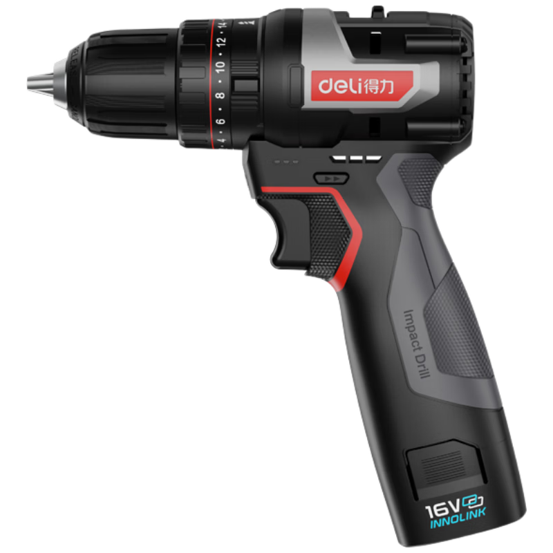 Deli Red Core Series 16V Lithium Cordless Drill Electric Screwdriver Home Rechargeable Driver Wall Drilling Tool