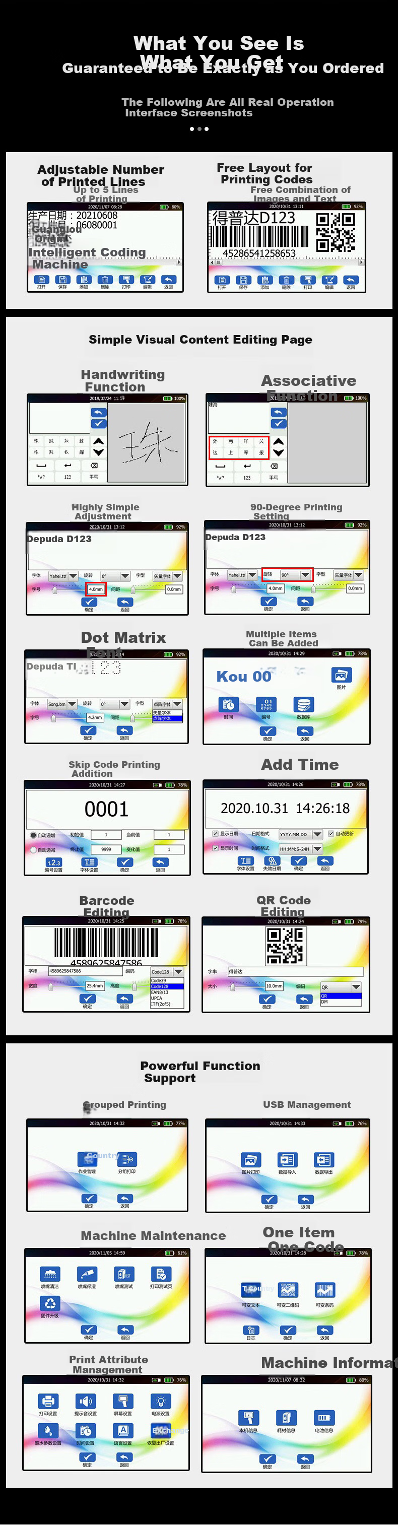 Depuda Handheld Inkjet Printer New Generation Automatic Production Date Coding Machine for Cartons Small Intelligent Electronic Food Packaging Bag Shelf Life Date Coder Quick-Dry Ink Cartridge 14