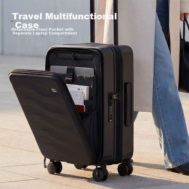 Openwater Front-Opening Large Capacity Expandable Trolley Business Carry-On Suitcase Phantom Black 14 Inch