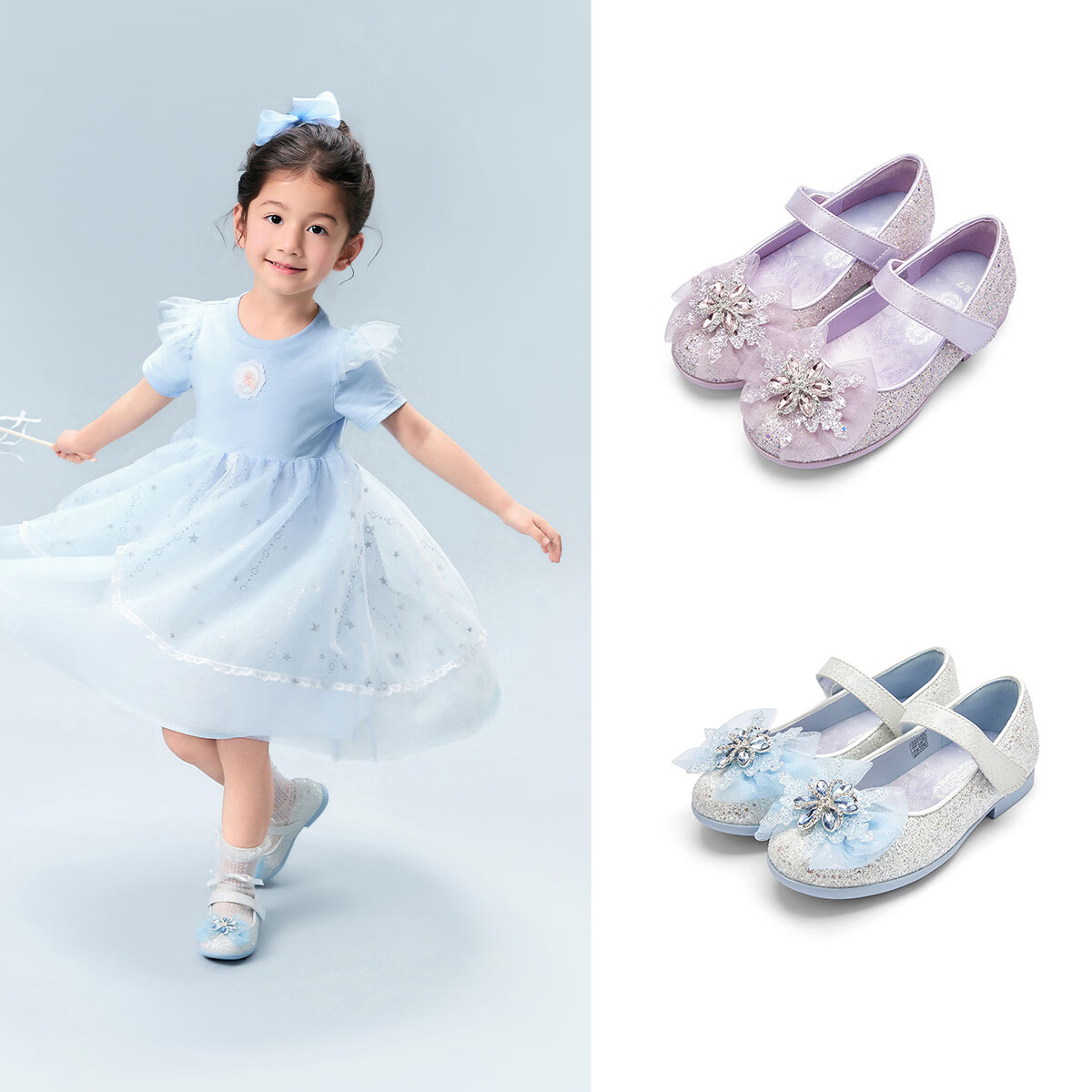 Balabala Girls Princess Shoes 2026 New Summer Delicate Shiny Rhinestone Buckle Leather Shoes Children's Lightweight Breathable Dance Shoes