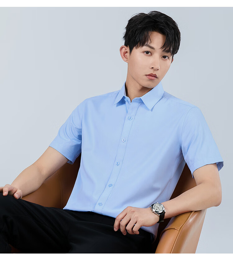 ROMON Men's Short Sleeve Cotton Solid Color Business Casual Lightweight Breathable Shirt White (Short) L 13