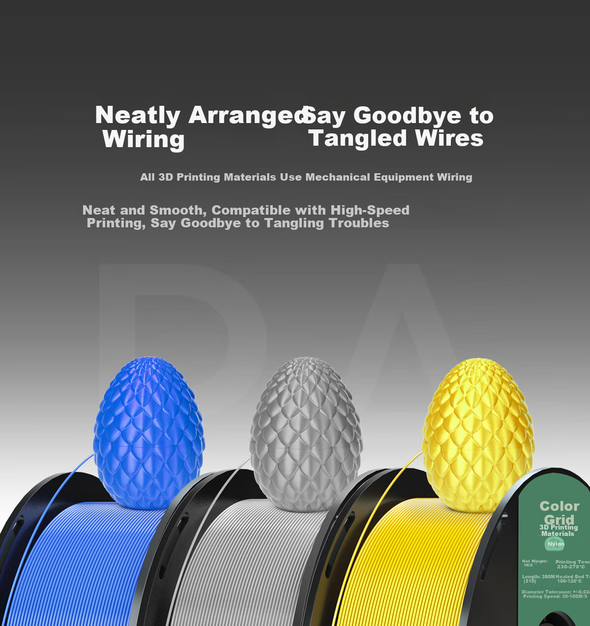 Caige 3D Printing Filament High Temperature Resistant High Toughness PA 1.75mm Compatible with Tazhu, Creality, Anycubic, Zongwei, Lifan, Aurora, DIY White 1kg 7