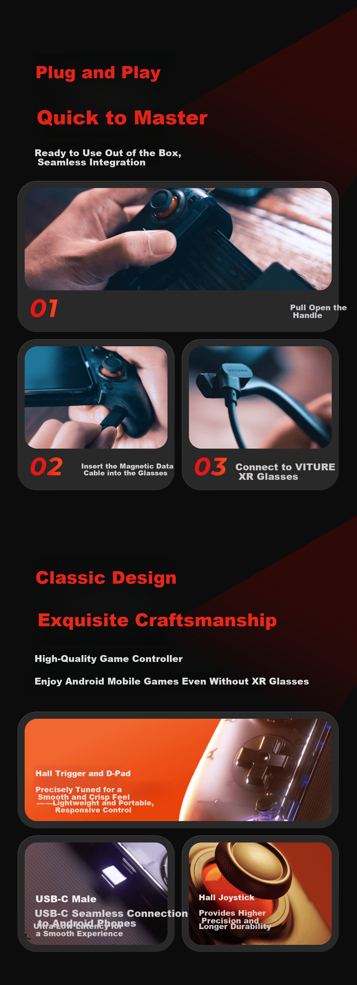 VITURE x 8BitDo AR Glasses Dedicated Mobile Game Controller Reclining Win Gamepad Streaming Genshin Impact Honkai: Star Rail Compatible with Android 9