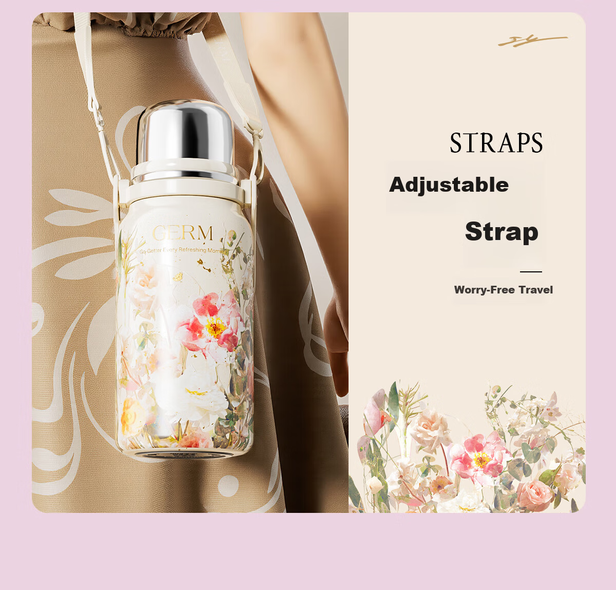Germ Intangible Cultural Heritage Su Embroidery Insulated Water Bottle Large Capacity Sports Water Bottle Portable Women's Student Cup 800ML Magnolia 12