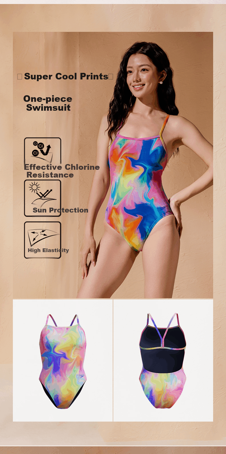 Speedo Women's Competitive Training Series Swimwear Flexible Shoulder Back Sun Protection Chlorine Resistant Printed One-Piece Swimsuit Purple Size 30 4
