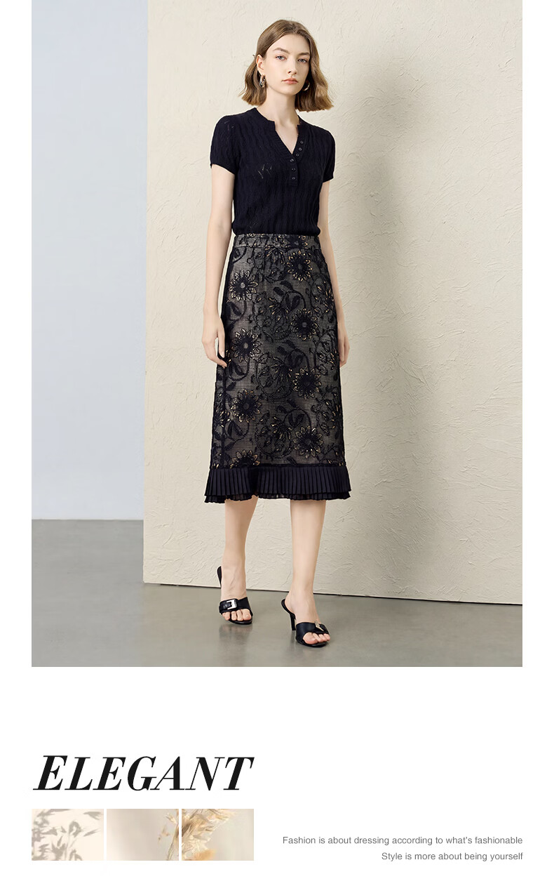 Yanyu Black Slim Fit Knit Top Women 2026 Summer High-End Vintage Style Short Sleeve Half-Open Collar Shirt Black S 3