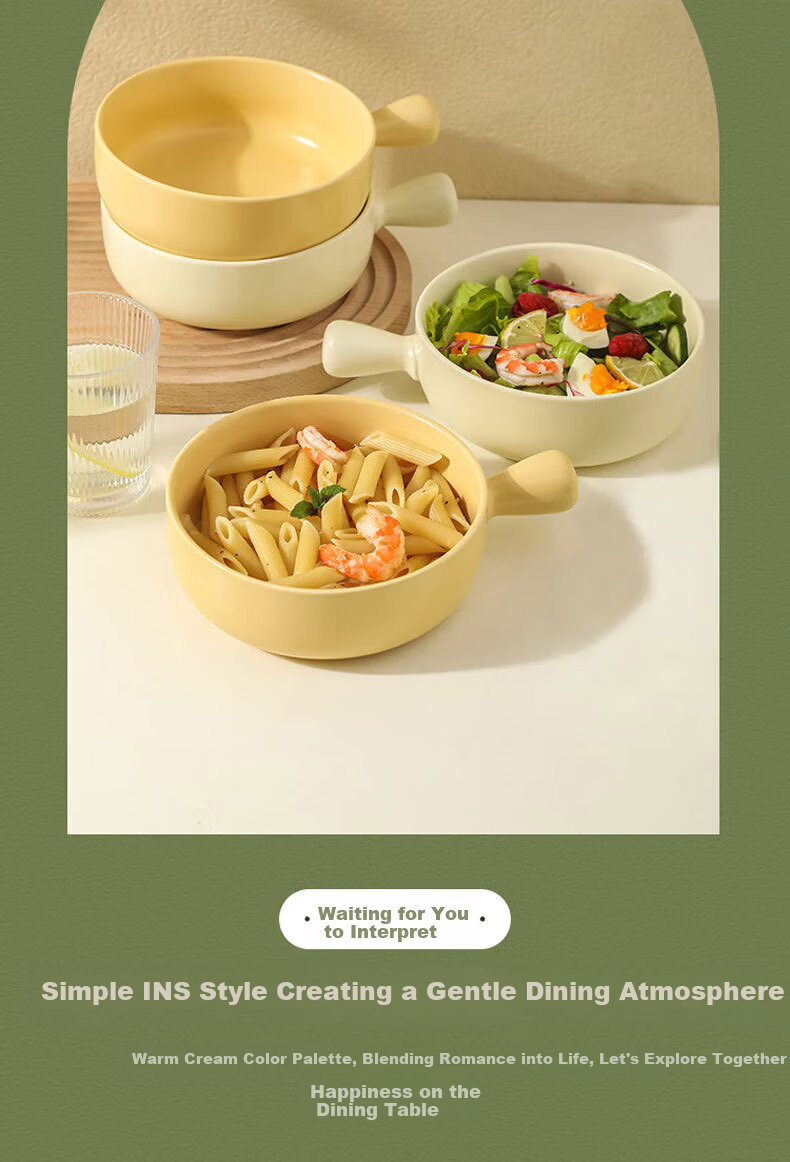 Can General Handle Bowl with Handle Baking Bowl Rice Casserole Japanese Style Ramen Ceramic Salad Bowl 650ml 6