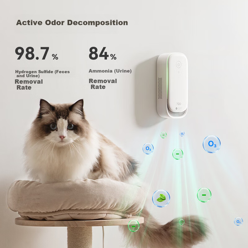 720 Pet Odor Removal Air Purifier for Cat and Dog Litter Odor, 99.9% Sterilization, Negative Ion Super Oxygen Deodorizer, Bathroom Freshener, Zero Consumables, Huawei Smart Link