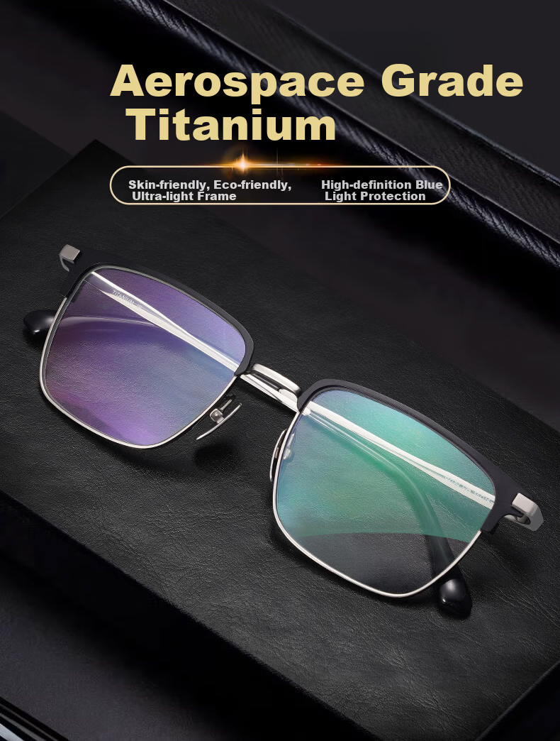 Sunset Red Pure Titanium Reading Glasses HD Blue Light Blocking Fashion Business Premium Brand E213Q 150 Degree 2