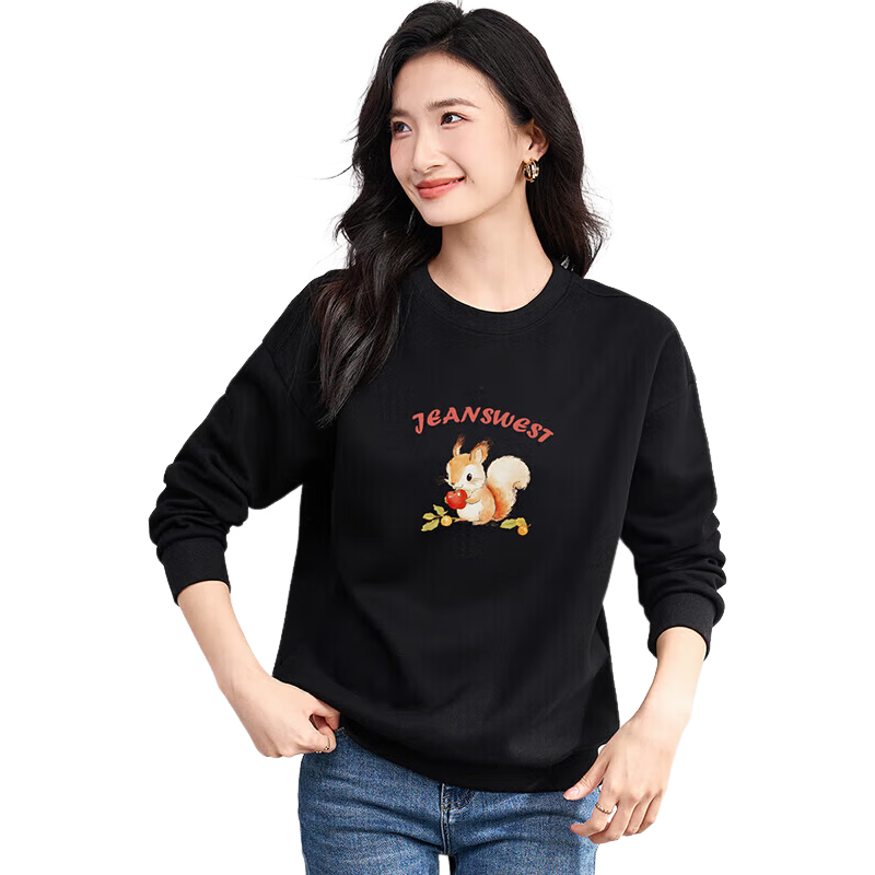 Jeanswest Women's Sweatshirt, Spring And Summer Loose Fit, Slimming Versatile Design-Inspired Long-Sleeve Casual Style, Bean Green, Size M