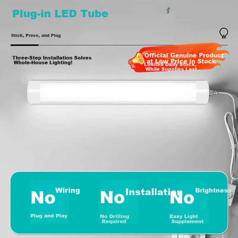 Zuoji Direct Plug-in LED Purification Tube Super Bright Energy-saving Bracket Light Docking Type for Engineering Commercial Factory Warehouse 1.2m 40W White Light with 1.8m Power Cord