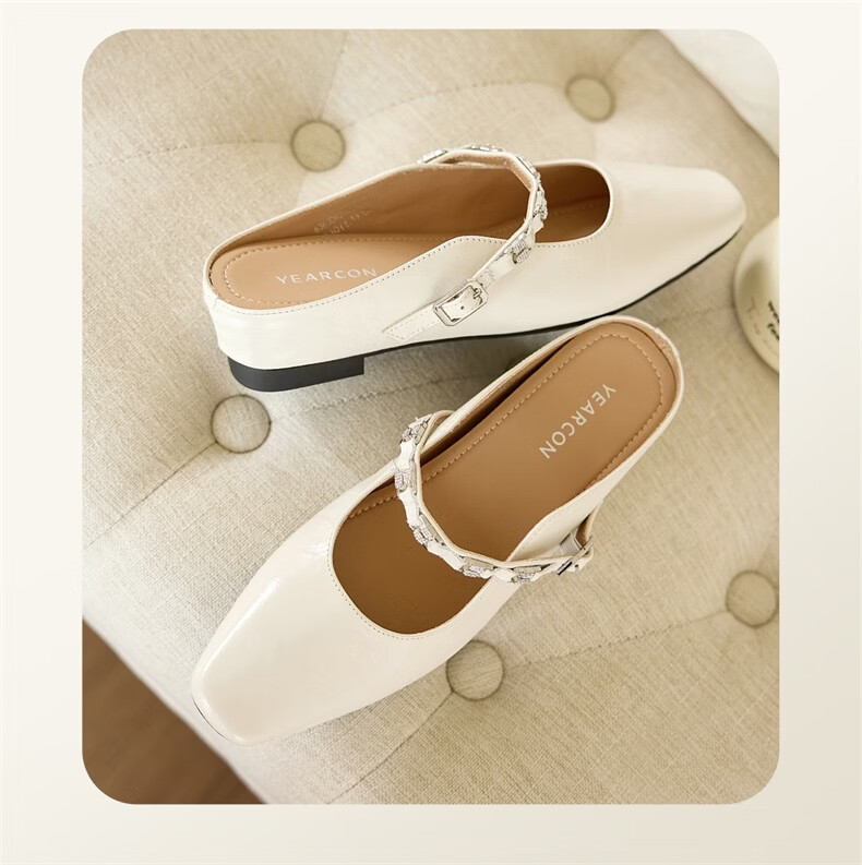 Eierkang Women's Genuine Leather French Style Open Toe Half Slippers, Slip-On Mules with Hidden Heel, Model 27573W Silver Size 37 3