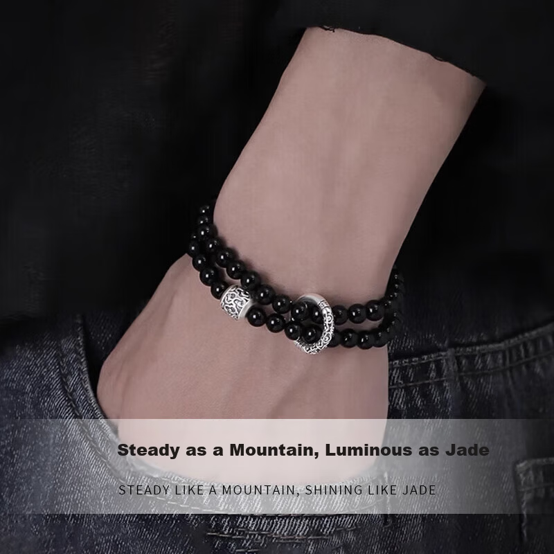 Chow Tai Fook [1000+ Stores] Obsidian Double-Layer Bracelet Men's Beaded Bracelet Birthday Gift for Boyfriend