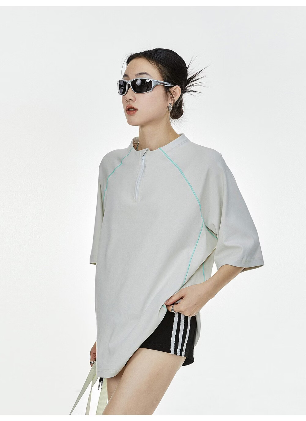 ICH MODE Women's American Style Outdoor Quick-Dry Cooling Short Sleeve T-Shirt Summer Loose Half Sleeve Zip Sports Top Advanced Gray S 11
