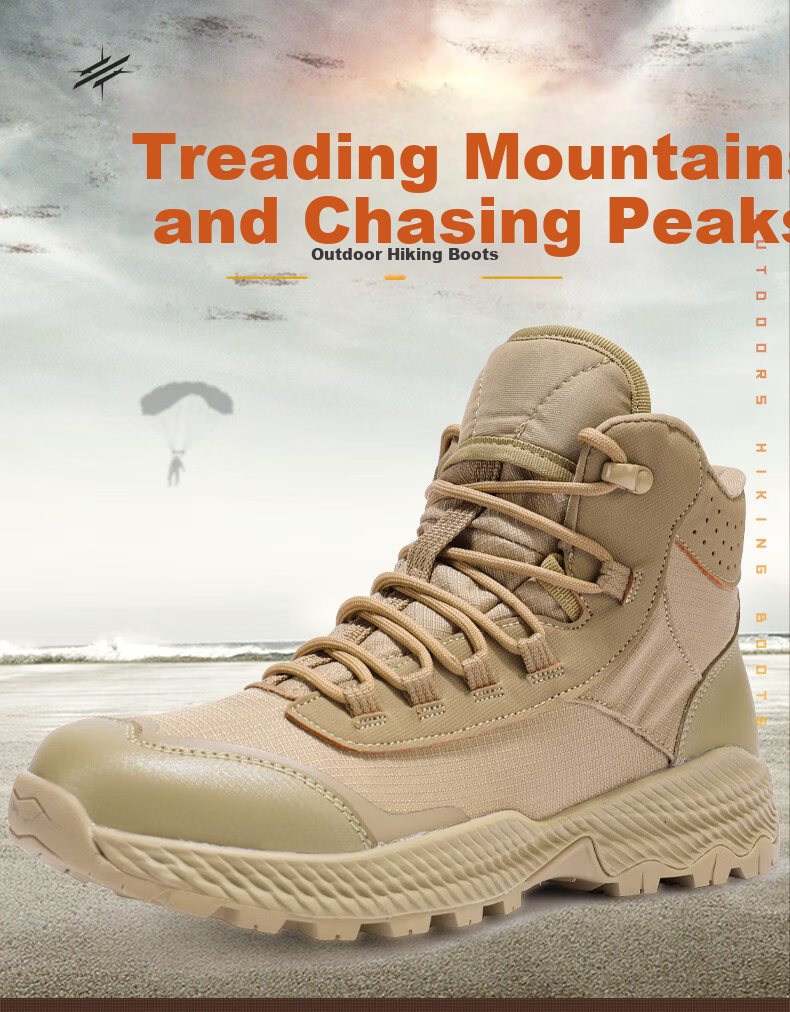 Jingzhen Desert Combat Boots Men Outdoor Hiking Military Tactical Mid-High Waterproof Rescue Work Boots New Model 2